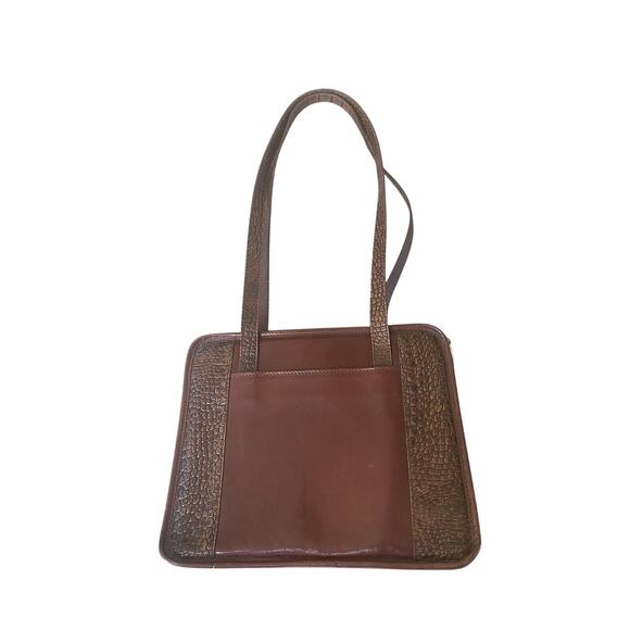 Brahmin Women's Pecan Duxbury Brown Embossed Croc Genuine Leather Handbag - Picture 2 of 15